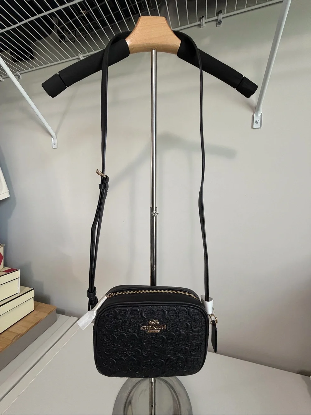 Coach Black Embossed Signature Crossbody with Gold Logo